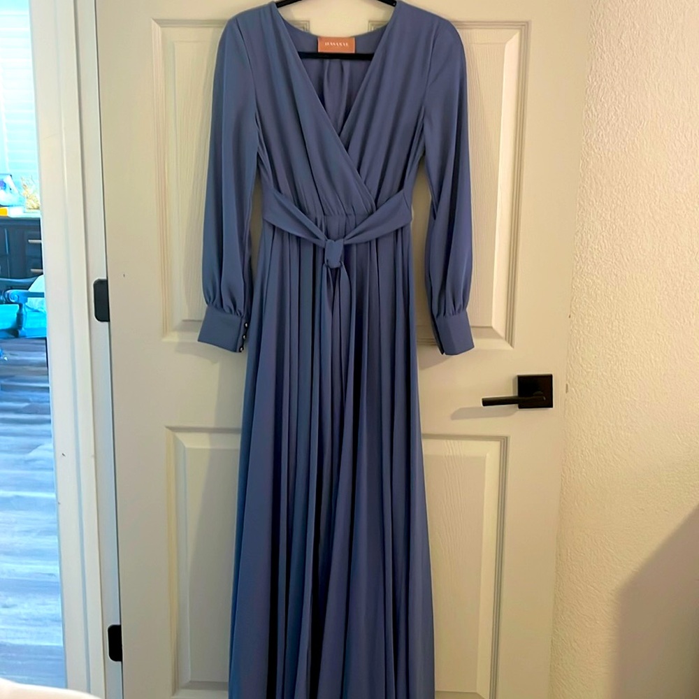 JessaKae Long Sleeve Maxi Dress in Dusty Blue